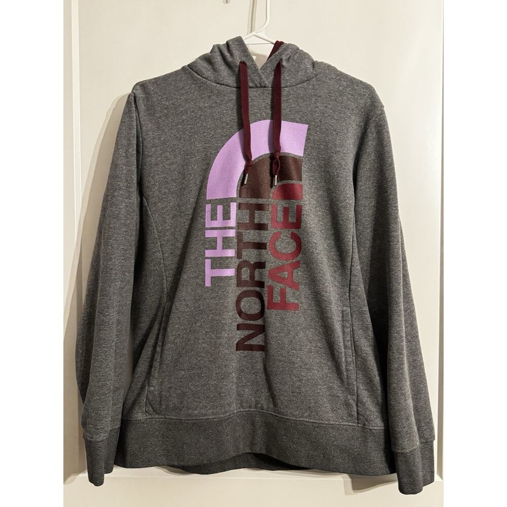 Women’s Small Hoodie The North Face Grey and Purple Big Logo Pullover sz XL